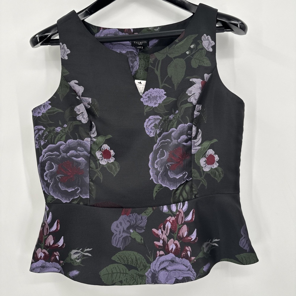 NWT Talbots Petite Size 8P Floral Jacquard Peplum Shell Blouse Top Split V-neck